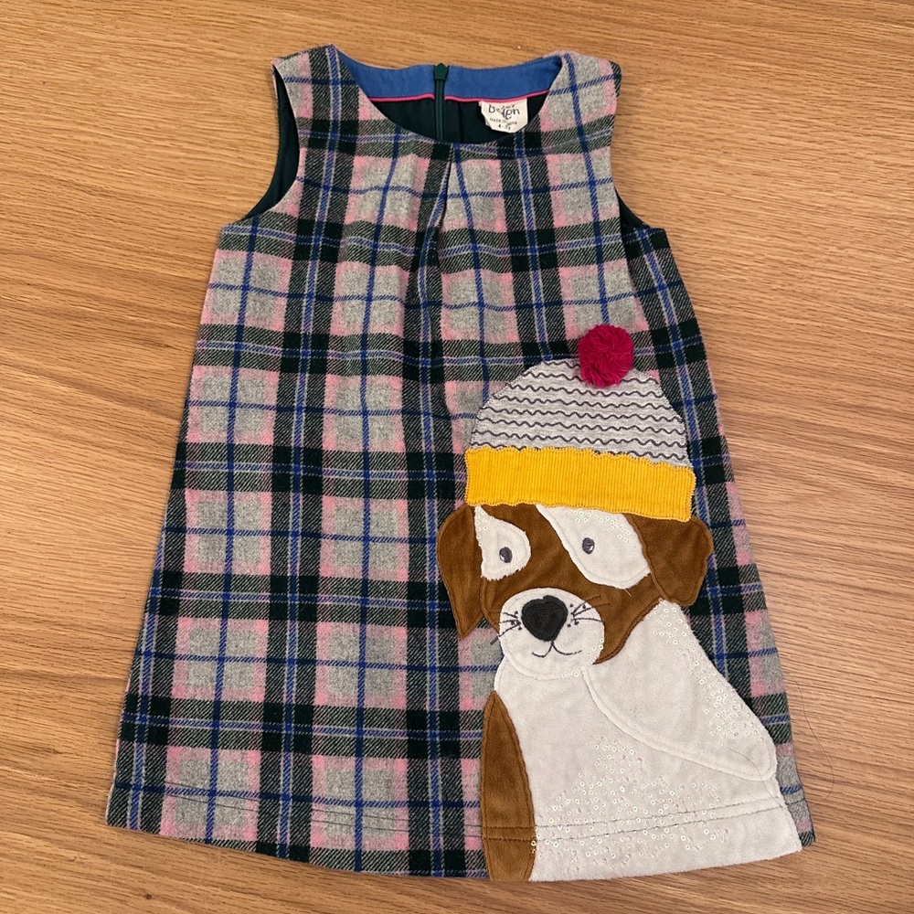 Mini Boden Blue and Pink Dog Plaid Dress
